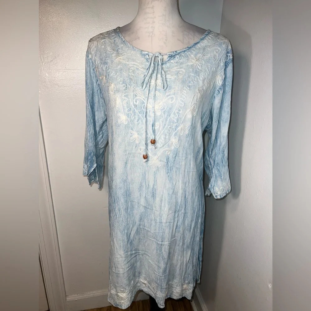 Beach by Exist, L, embroidered sundress w/ boatneck, collar,‎ keyhole front tie